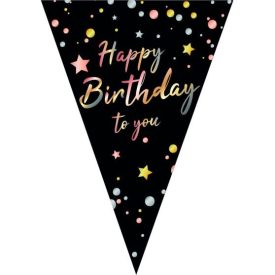 Zászlófüzér Fekete Happy Birthday feliratos